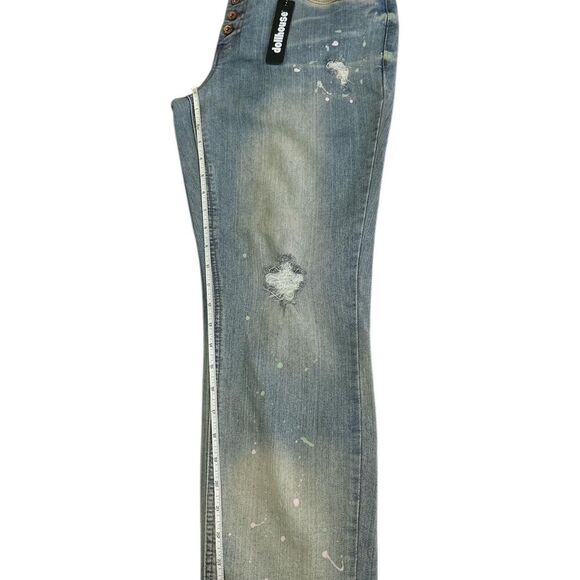 NWT! Dollhouse Junior Girl sz 15 Blue Jean distressed rips & paint Capri skinny - Picture 6 of 7